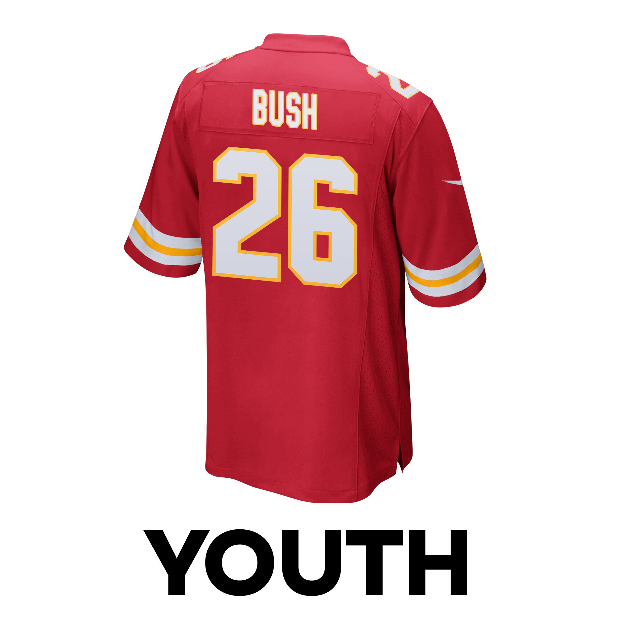 Deon Bush 26 Kansas City Chiefs Super Bowl LVIII Champions 4 Stars Patch Game Red NFL Jersey Youth