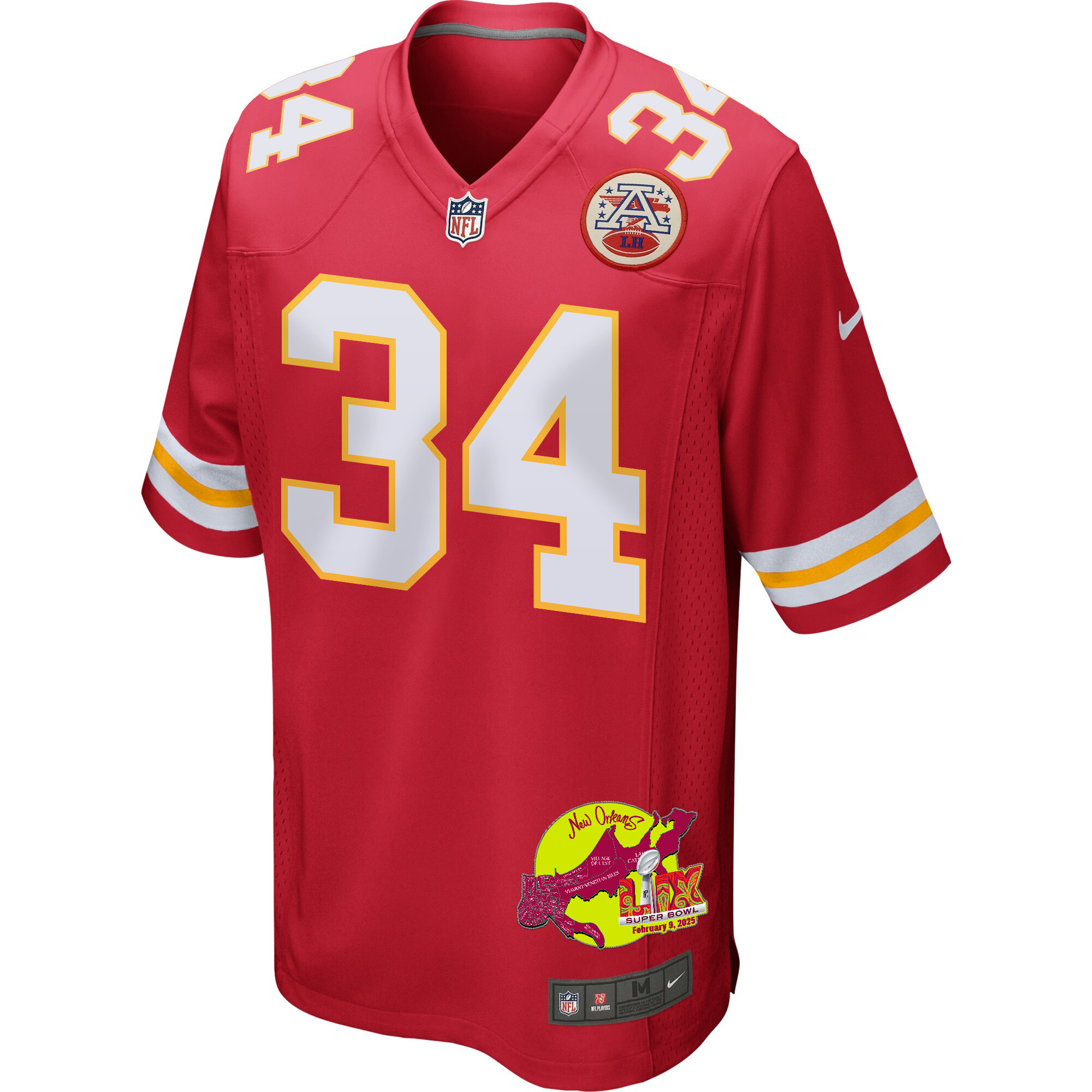 Samaje Perine 34 Kansas City Chiefs Super Bowl LIX New Orleans Patch Game Red NFL Jersey Men's