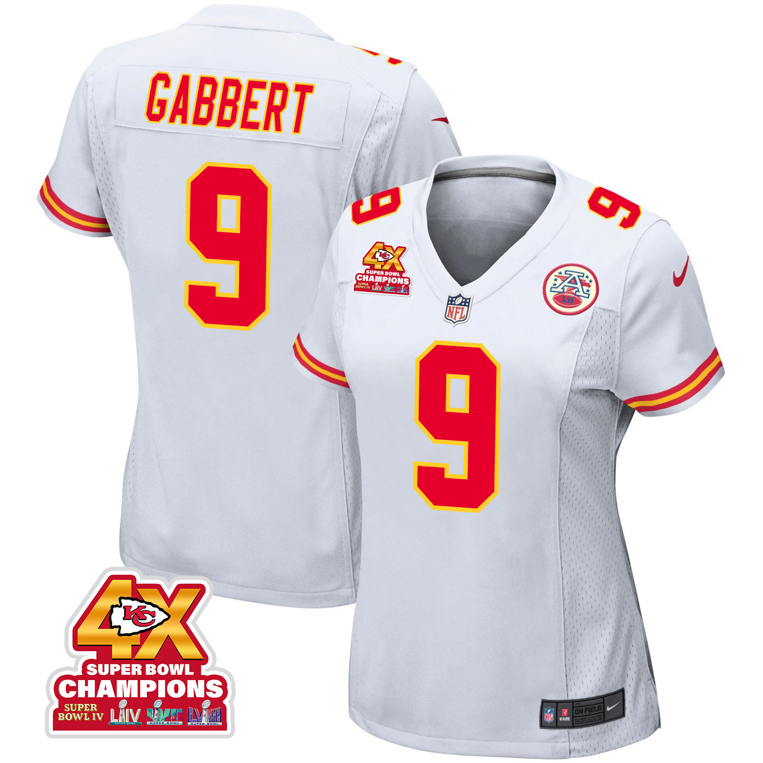 Blaine Gabbert 9 Kansas City Chiefs Super Bowl LVIII Champions 4X Game White NFL Jersey Women's