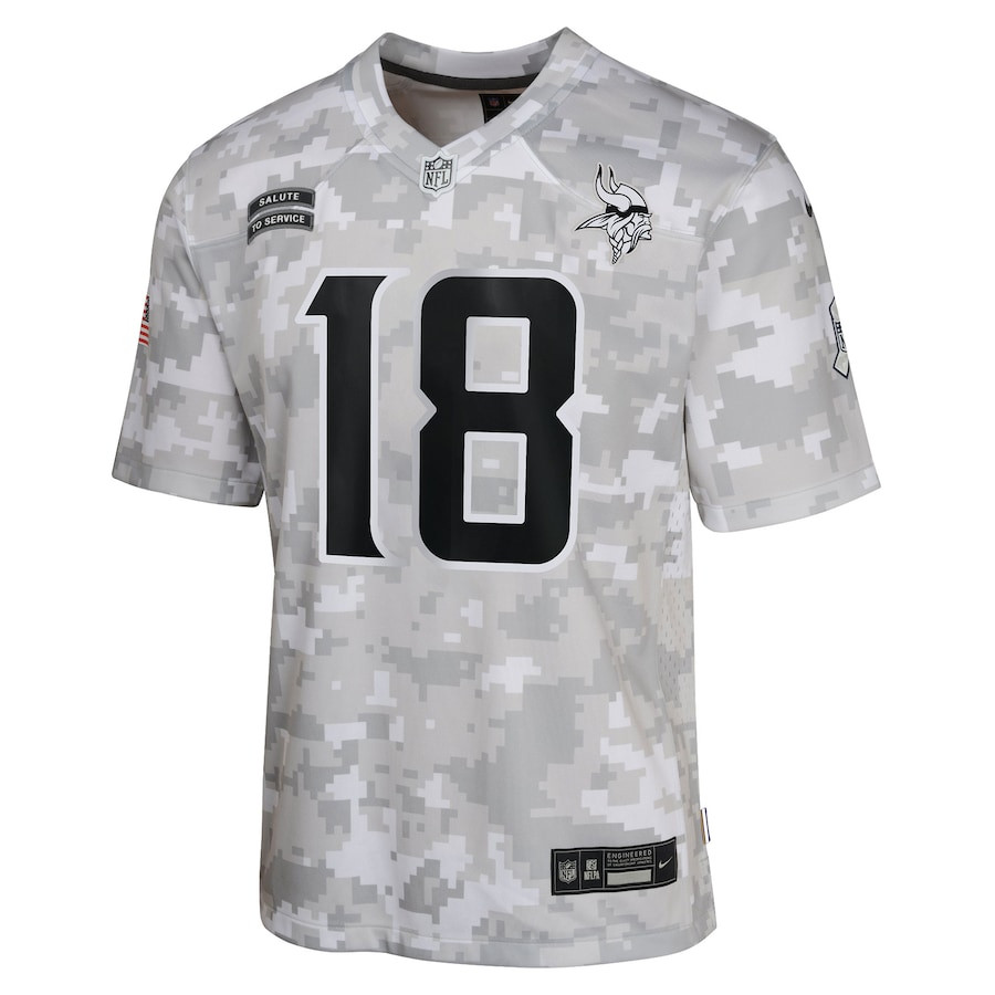 Justin Jefferson 18 Minnesota Vikings 2024 Salute to Service Game Arctic Camo NFL Jersey Youth