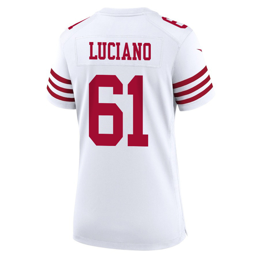 Corey Luciano 61 San Francisco 49ers Super Bowl LVIII Patch Game White NFL Jersey Women's