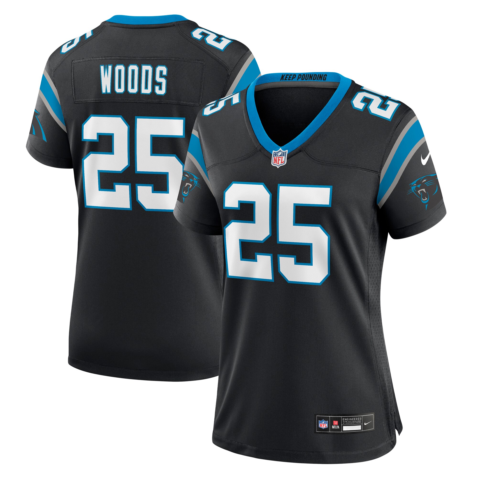 Carolina Panthers Xavier Woods Black Team Game NFL Jersey Women's