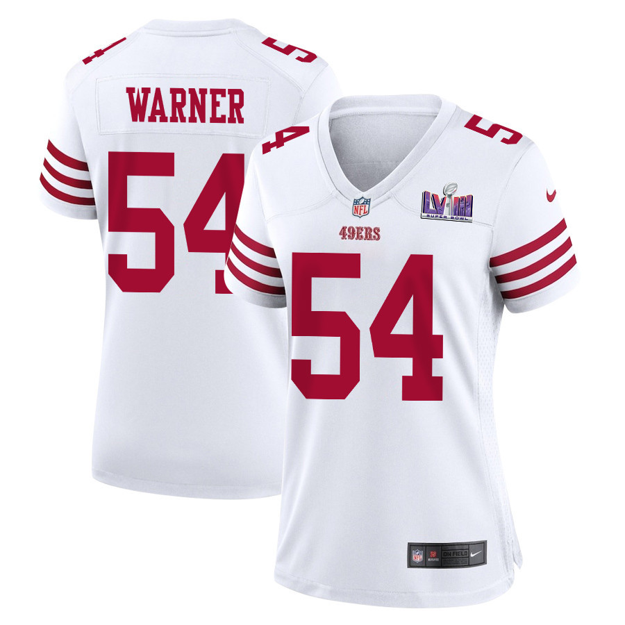 Fred Warner 54 San Francisco 49ers Super Bowl LVIII Patch Game White NFL Jersey Women's