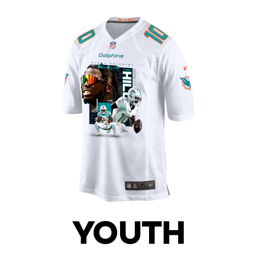 Tyreek Hill 10 Miami Dolphins Run Cheetah Run Game White NFL Jersey Youth