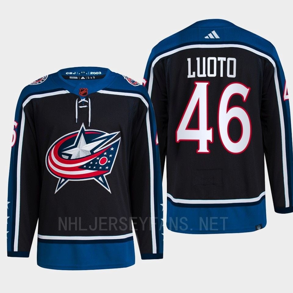 Joona Luoto 46 Reverse Retro 2.0 2022 Columbus Blue Jackets Navy Primegreen NHL Jersey Men's