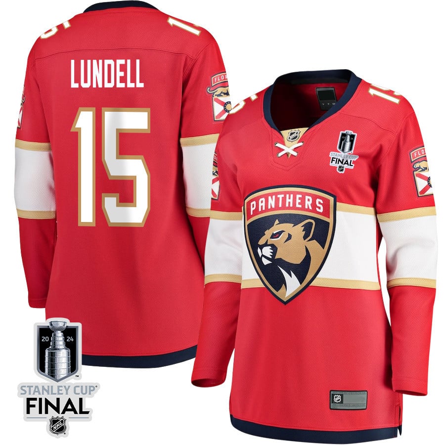 Anton Lundell 15 Florida Panthers 2024 STANLEY CUP Final Home Breakaway Red NHL Jersey Women's