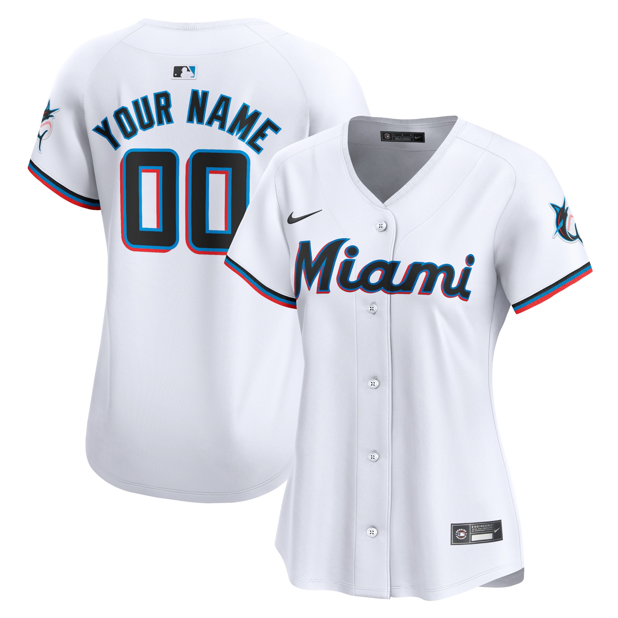 Miami Marlins White Home Limited Custom MLB Jersey Women's