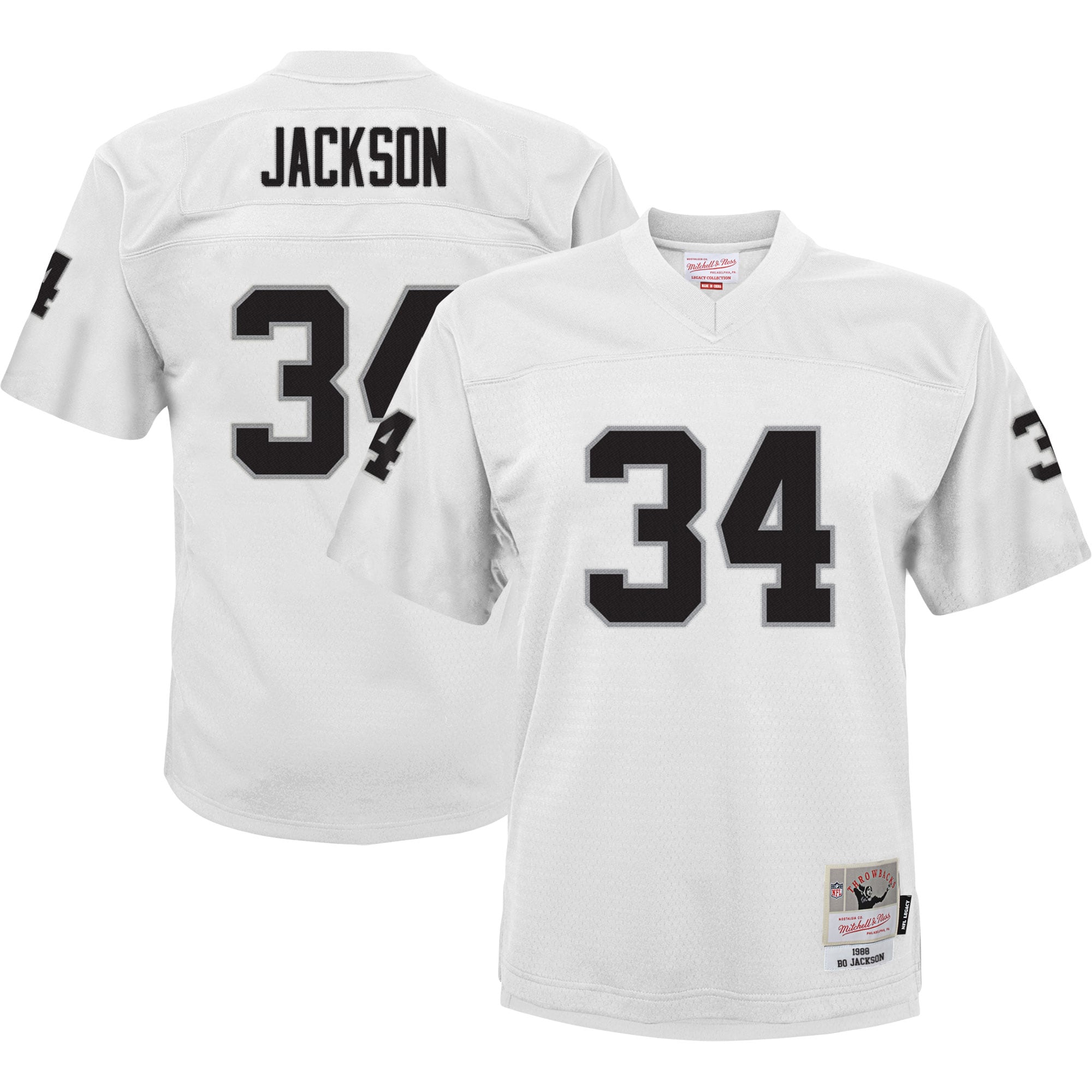 Las Vegas Raiders Bo Jackson Mitchell Ness White 1988 Retired Player Legacy NFL Jersey Youth