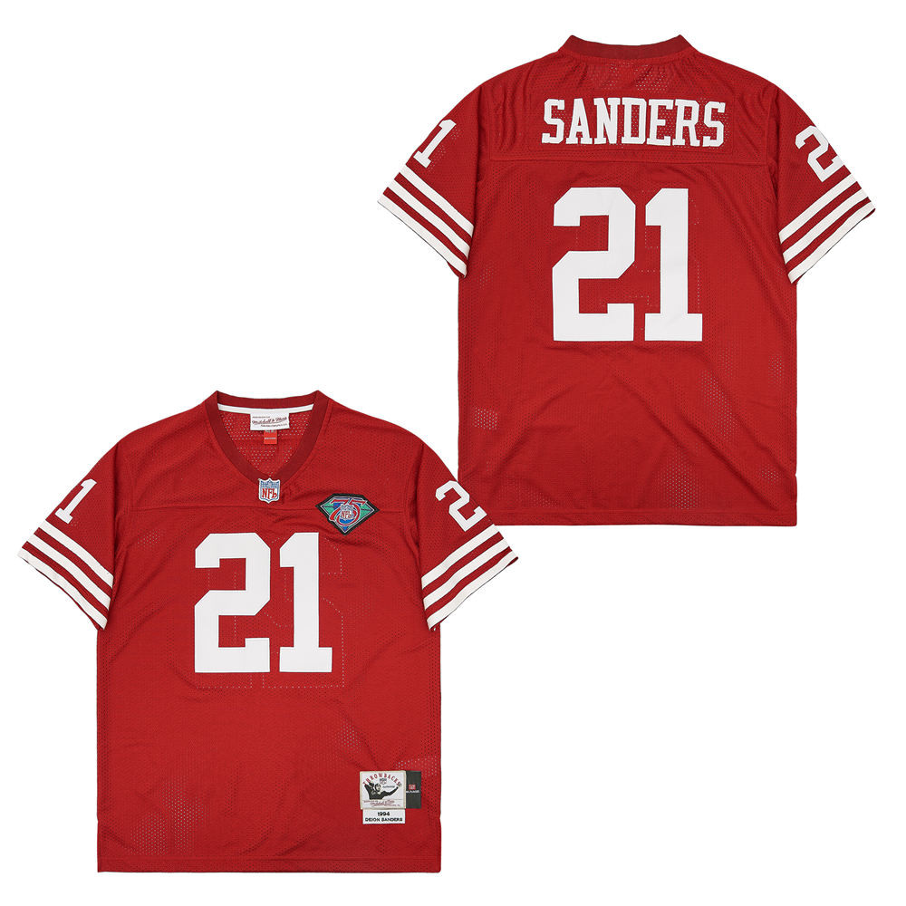 Deion Sanders 21 San Francisco 49ers Throwback Red NFL Jersey Men's