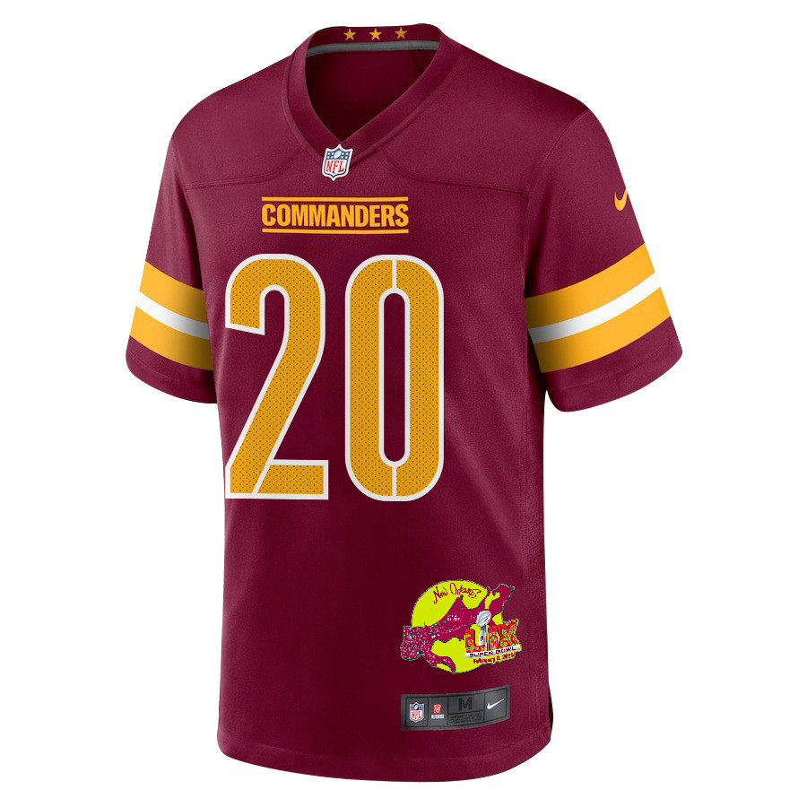 Quan Martin 20 Washington Commanders Super Bowl LIX New Orleans Patch Game Burgundy NFL Jersey Men's