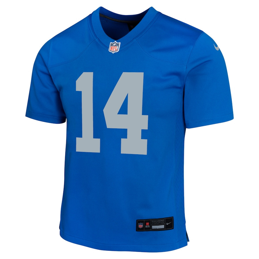 Amon-Ra St. Brown 14 Detroit Lions Alternate Game Blue NFL Jersey Youth