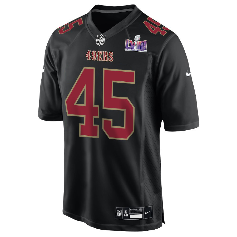 Demetrius Flannigan-Fowles 45 San Francisco 49ers Super Bowl LVIII Patch Fashion Game Carbon Black NFL Jersey Men's