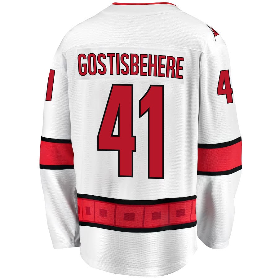 Shayne Gostisbehere 41 Carolina Hurricanes Stanley Cup 2023 Playoffs Patch Away Breakaway White NHL Jersey Men's