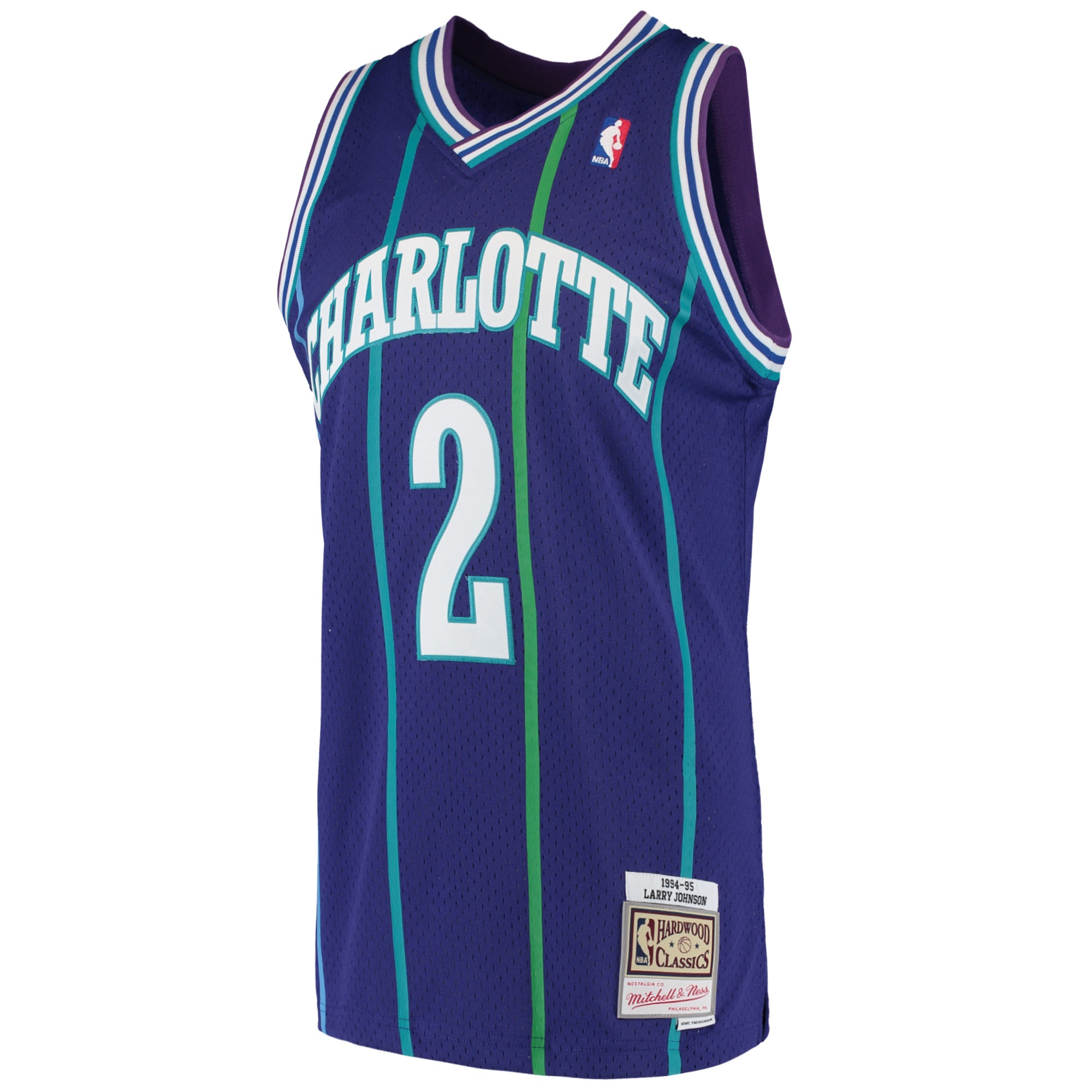 Mitchell Ness Larry Johnson Purple Charlotte Hornets 1992-93 Hardwood Classics Swingman NBA Jersey Men's