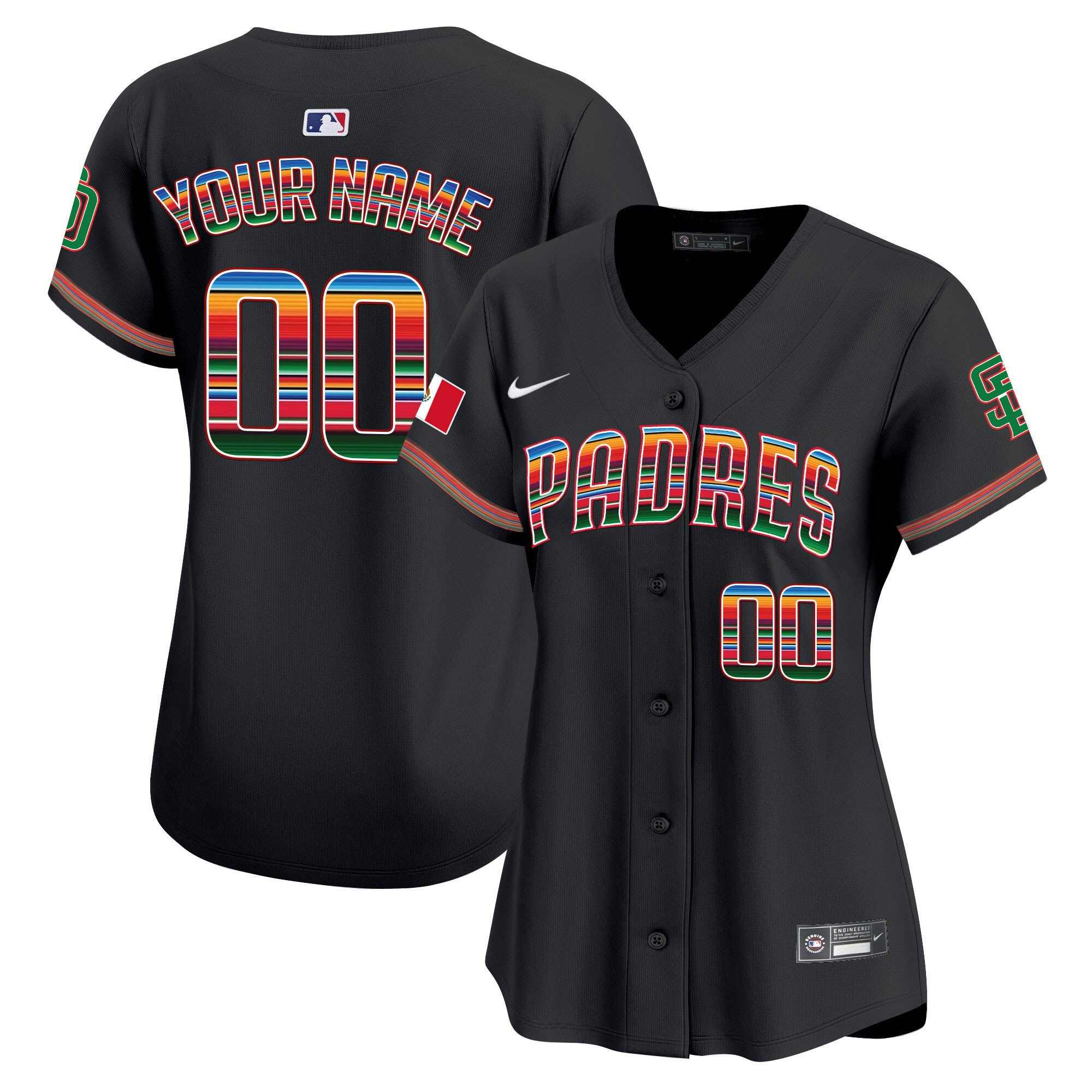 San Diego Padres Mexico Custom Black MLB Jersey Women's