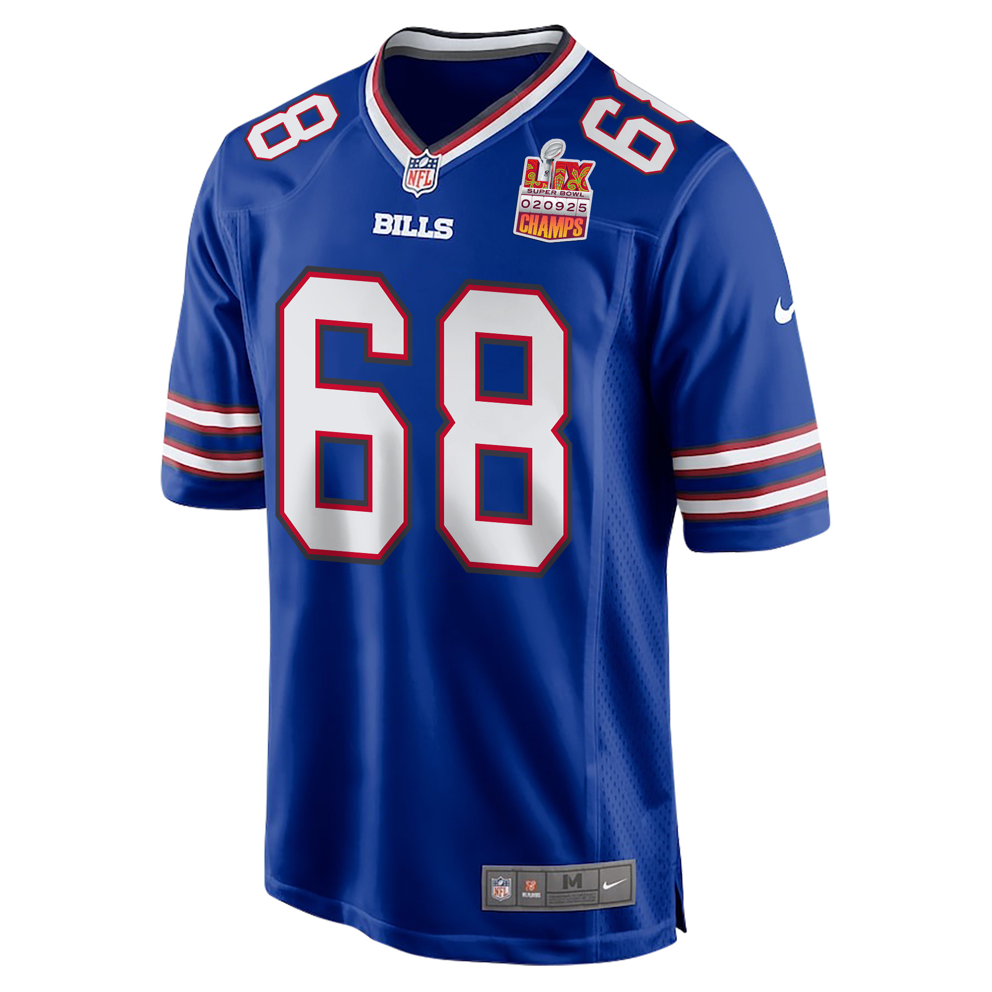 Tylan Grable 68 Buffalo Bills Super Bowl LIX Champions Patch Game Royal NFL Jersey Men's