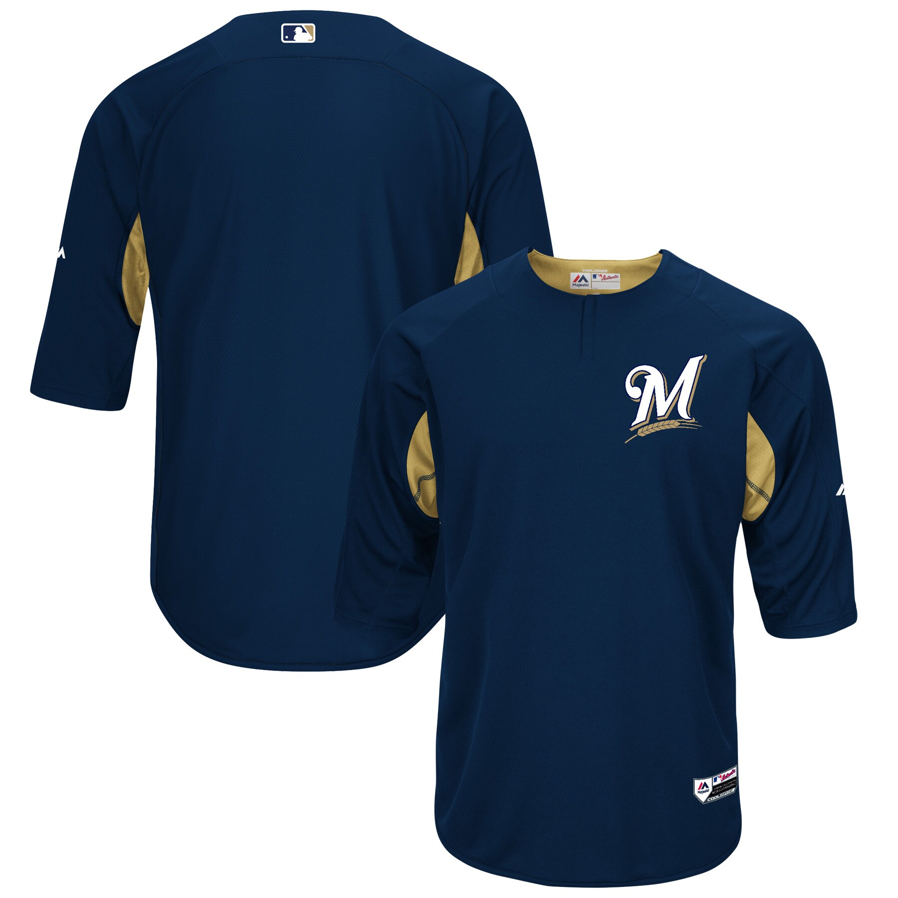 Milwaukee Brewers Majestic Navy/Gold Collection On-Field 3/4-Sleeve Batting Practice MLB Jersey Men's