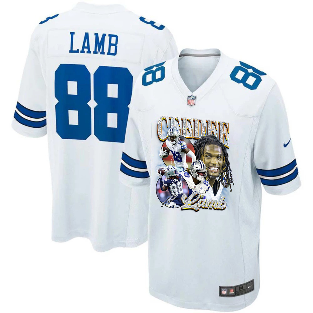 CeeDee Lamb 88 Dallas Cowboys Cee Works Hard Home Game White NFL Jersey Men's