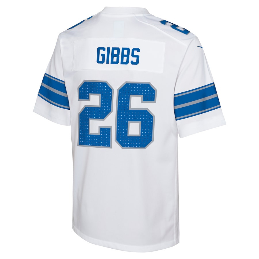 Jahmyr Gibbs 26 Detroit Lions Player Game White NFL Jersey Youth