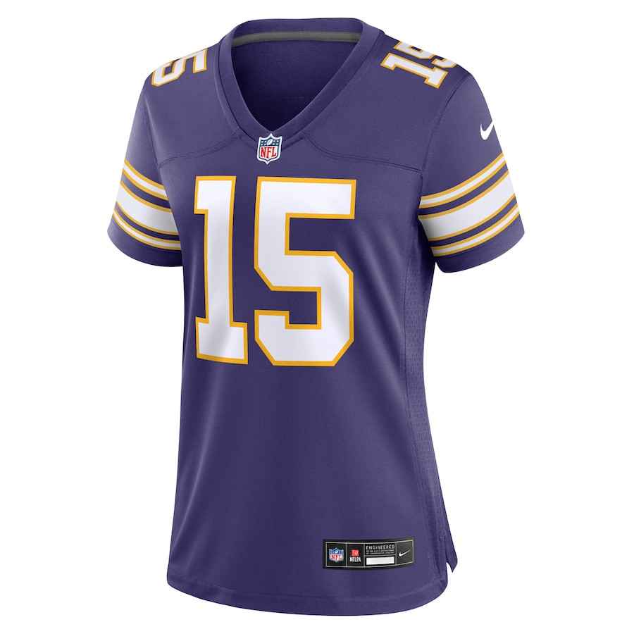 Dallas Turner 15 Minnesota Vikings Alternate Game Purple NFL Jersey Women's