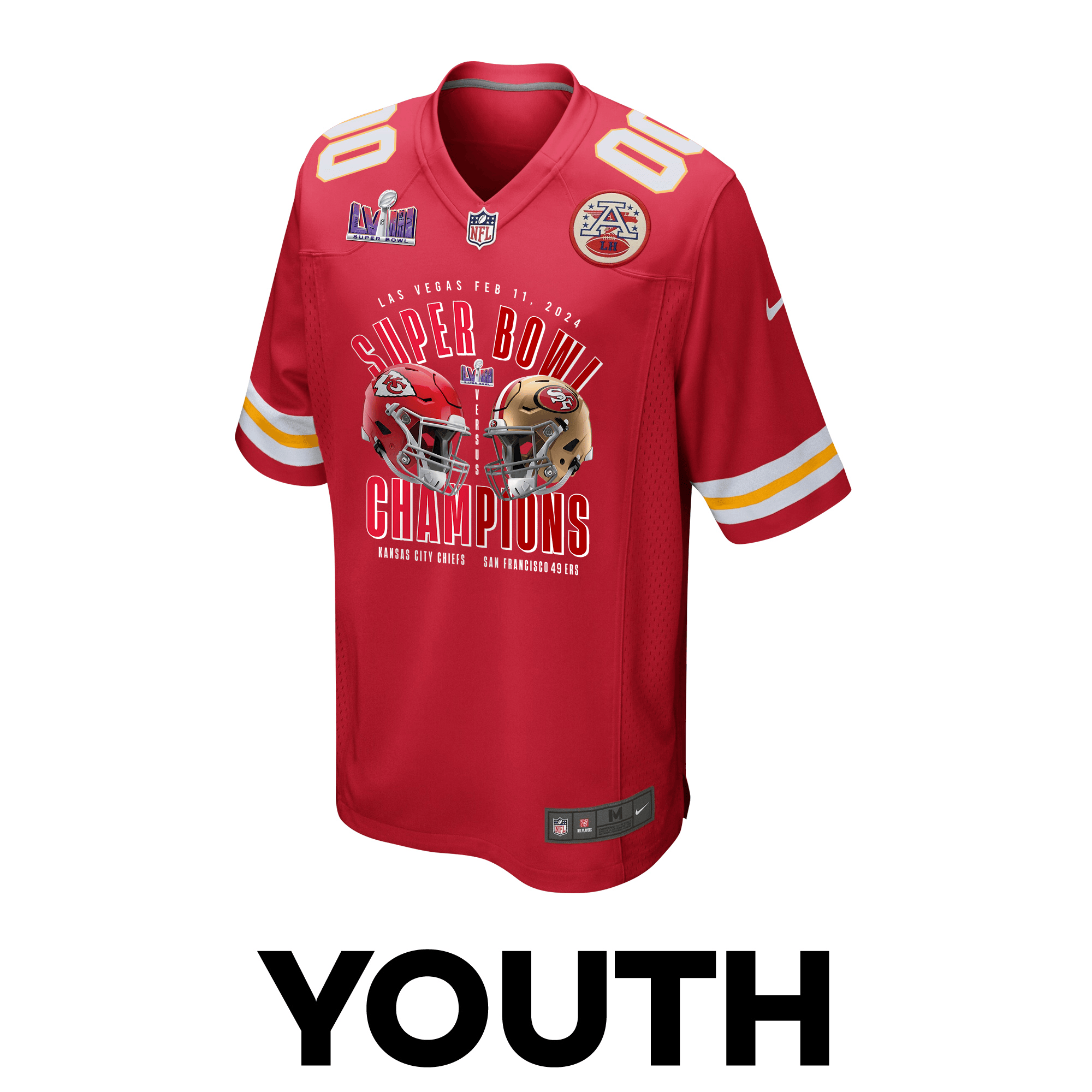 Kansas City Chiefs vs. San Francisco 49ers Super Bowl LVIII Matchup Game Custom Red NFL Jersey Youth