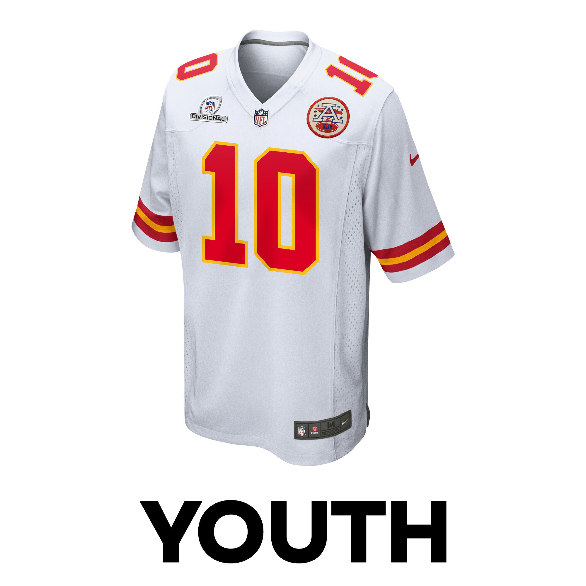 Isiah Pacheco 10 Kansas City Chiefs Super Bowl LVIII Patch Game White NFL Jersey Youth