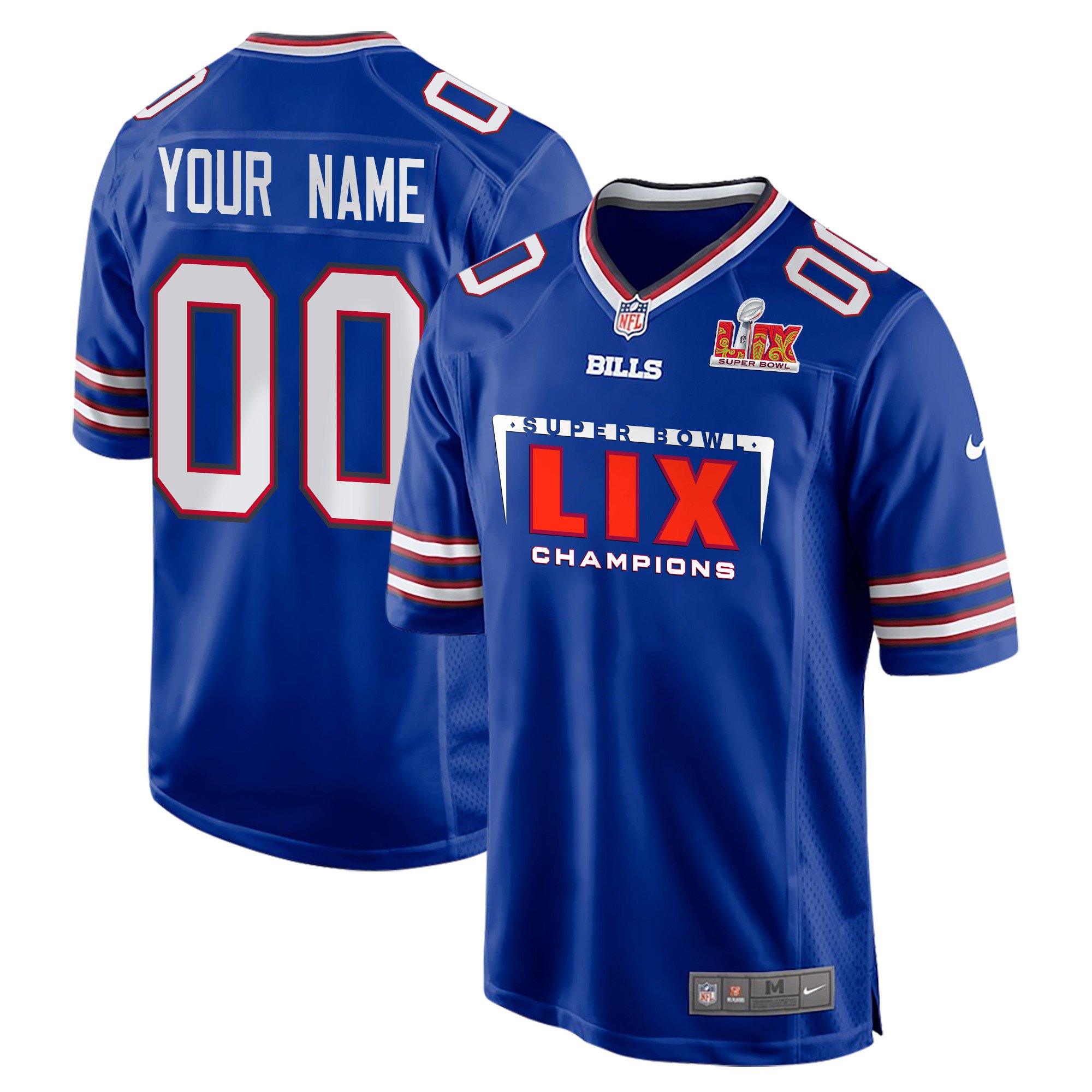 Buffalo Bills Super Bowl LIX Champions Simple Style V2 Game Custom Royal NFL Jersey Men's