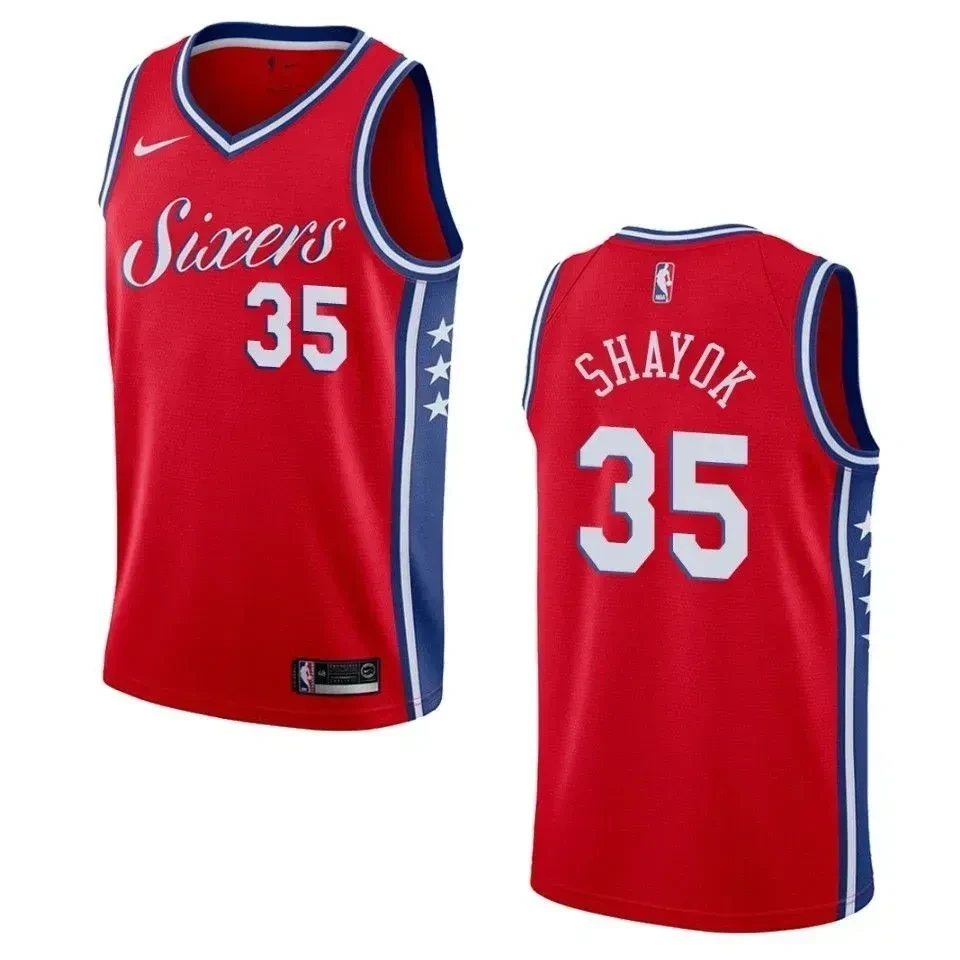 Philadelphia 76ers 35 Marial Shayok Statement Swingman Red NBA Jersey Men's