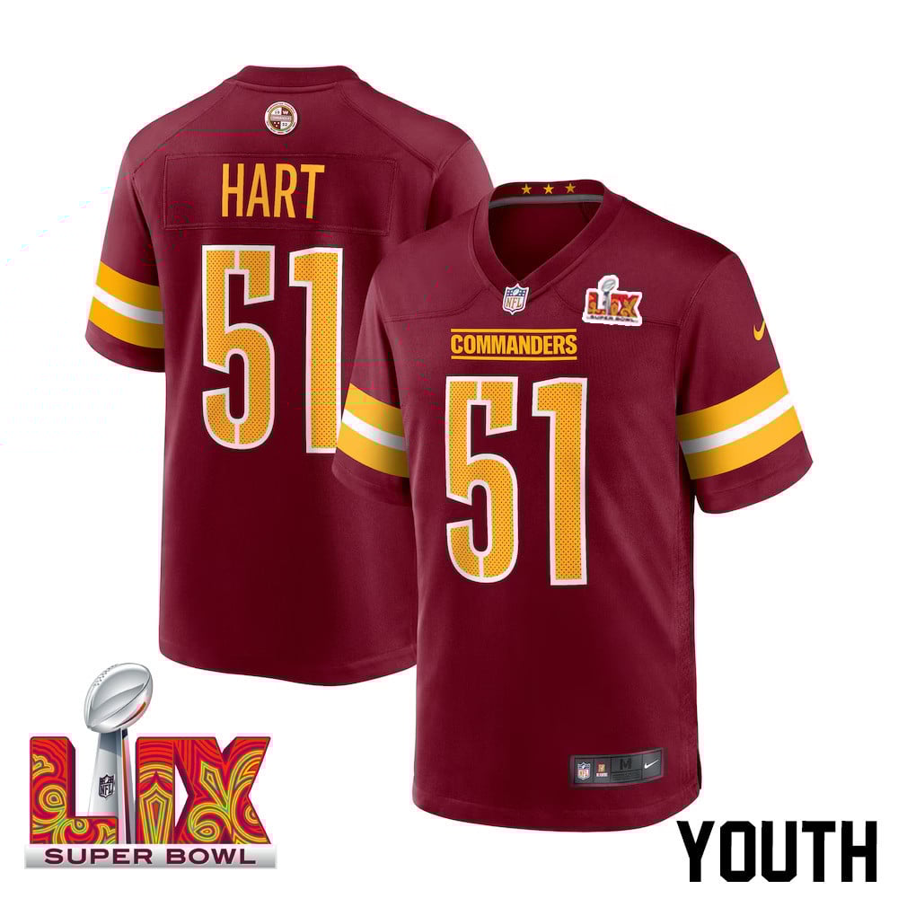 Bobby Hart #51 Washington Commanders Super Bowl LIX Burgundy NFL Jersey Youth