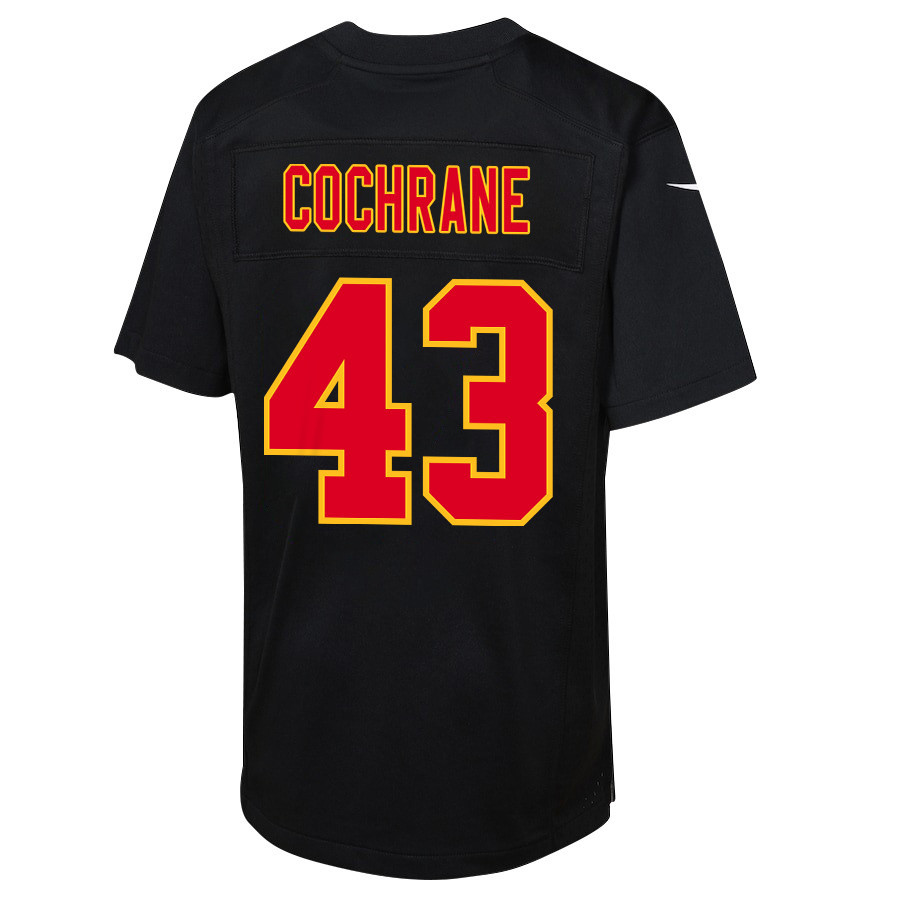 Jack Cochrane 43 Kansas City Chiefs Super Bowl LVIII Champions 4 Stars Patch Fashion Game Carbon Black NFL Jersey Youth