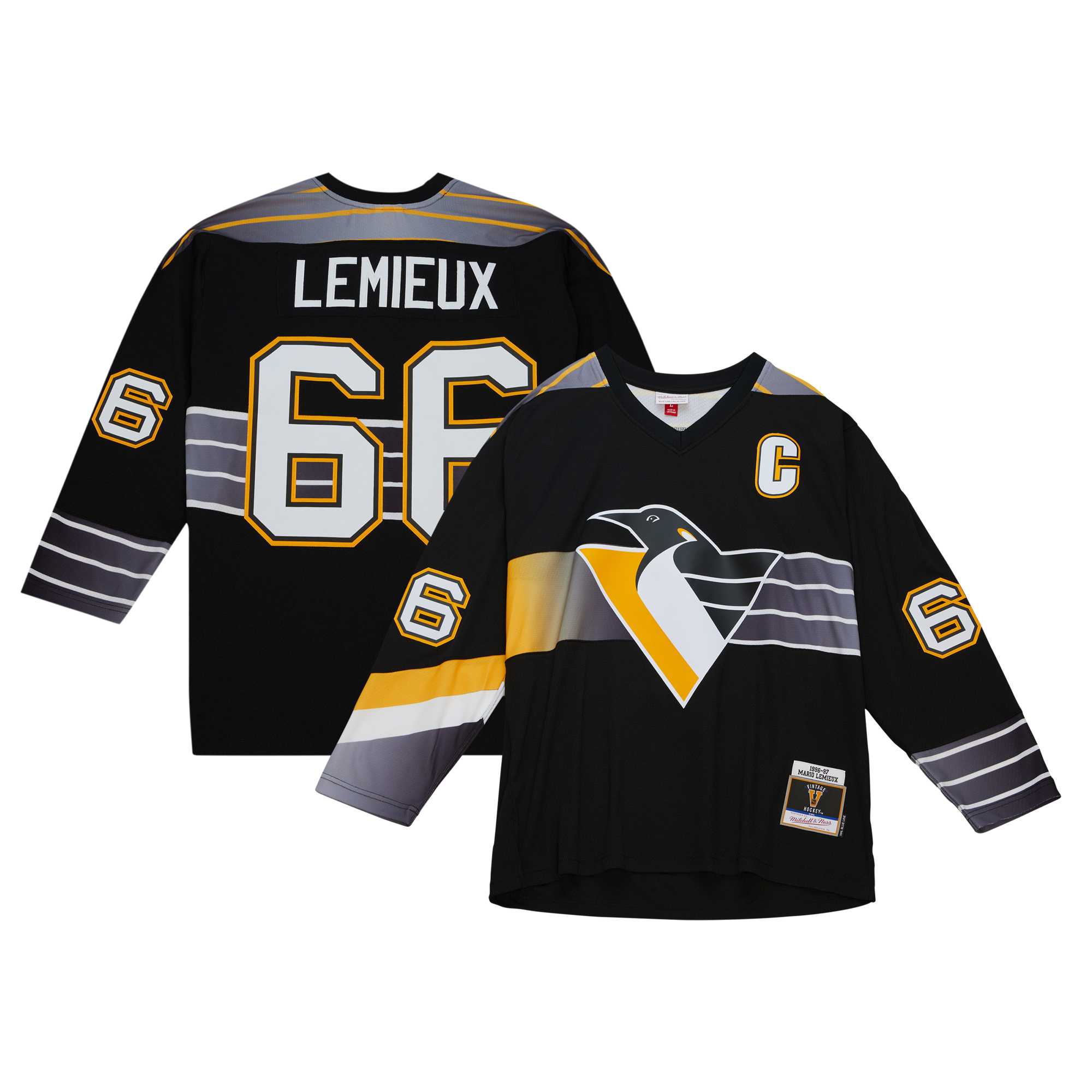 Pittsburgh Penguins Mario Lemieux Mitchell Ness Black Captain's Patch 1996/97 Blue Line Player NHL Jersey Men's