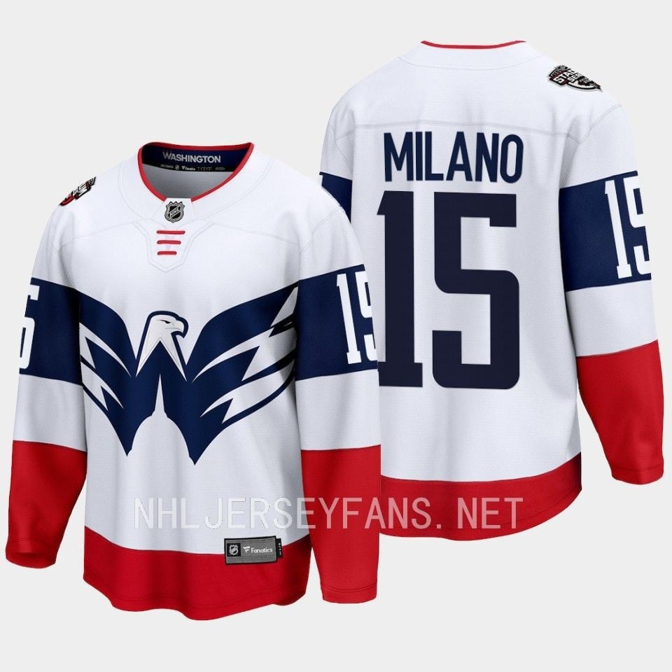 Sonny Milano 15 Washington Capitals 2023 Stadium White Primegreen NHL Jersey Men's