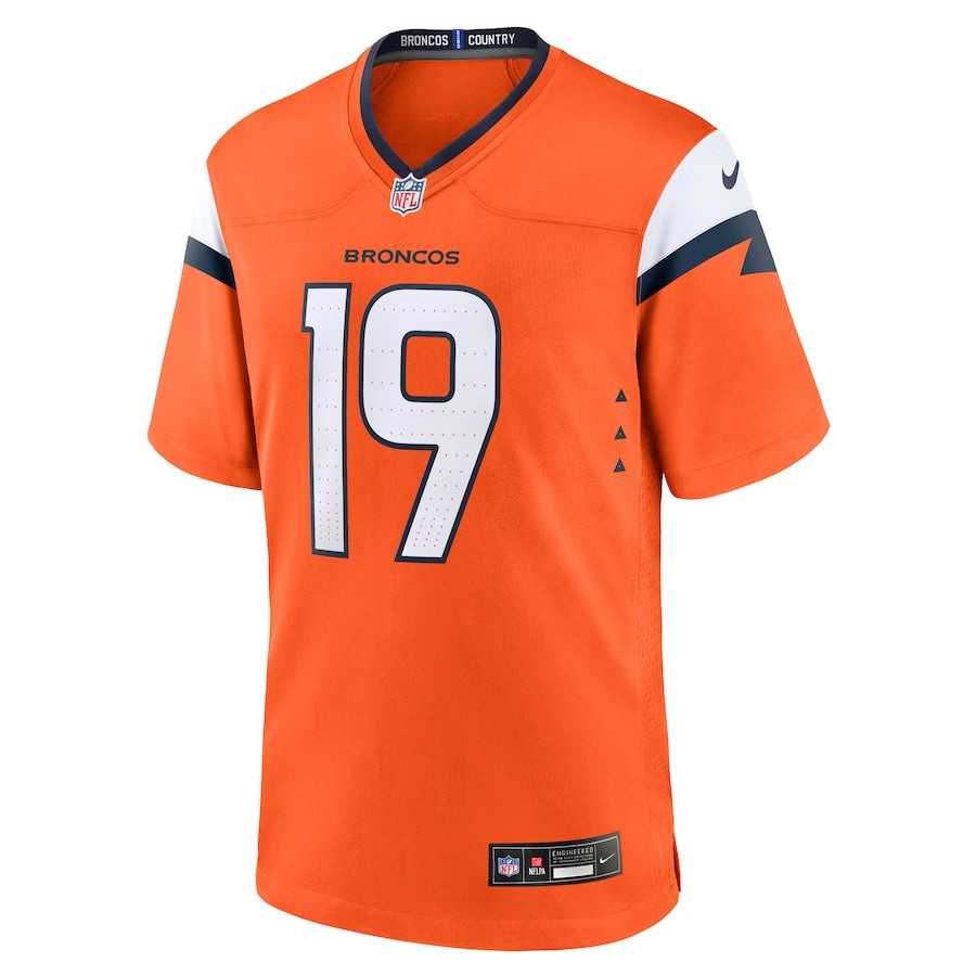 Marvin Mims Jr 19 Denver Broncos Team Game Orange NFL Jersey Men's