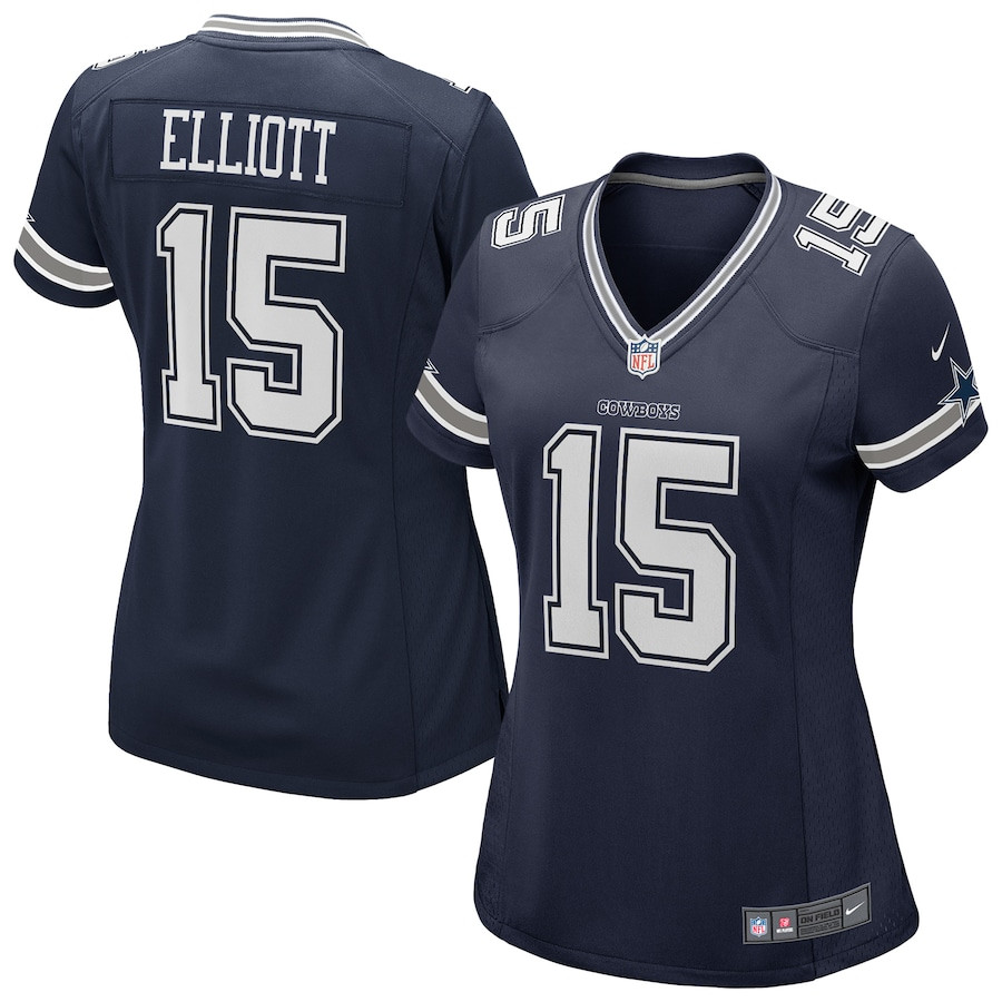 Ezekiel Elliott 15 Dallas Cowboys Game Navy NFL Jersey Women's