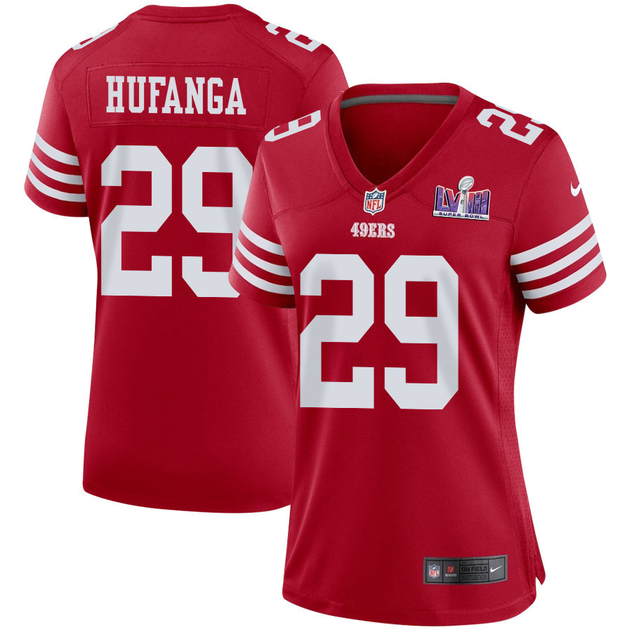 Talanoa Hufanga 29 San Francisco 49ers Super Bowl LVIII Patch Game Scarlet NFL Jersey Women's