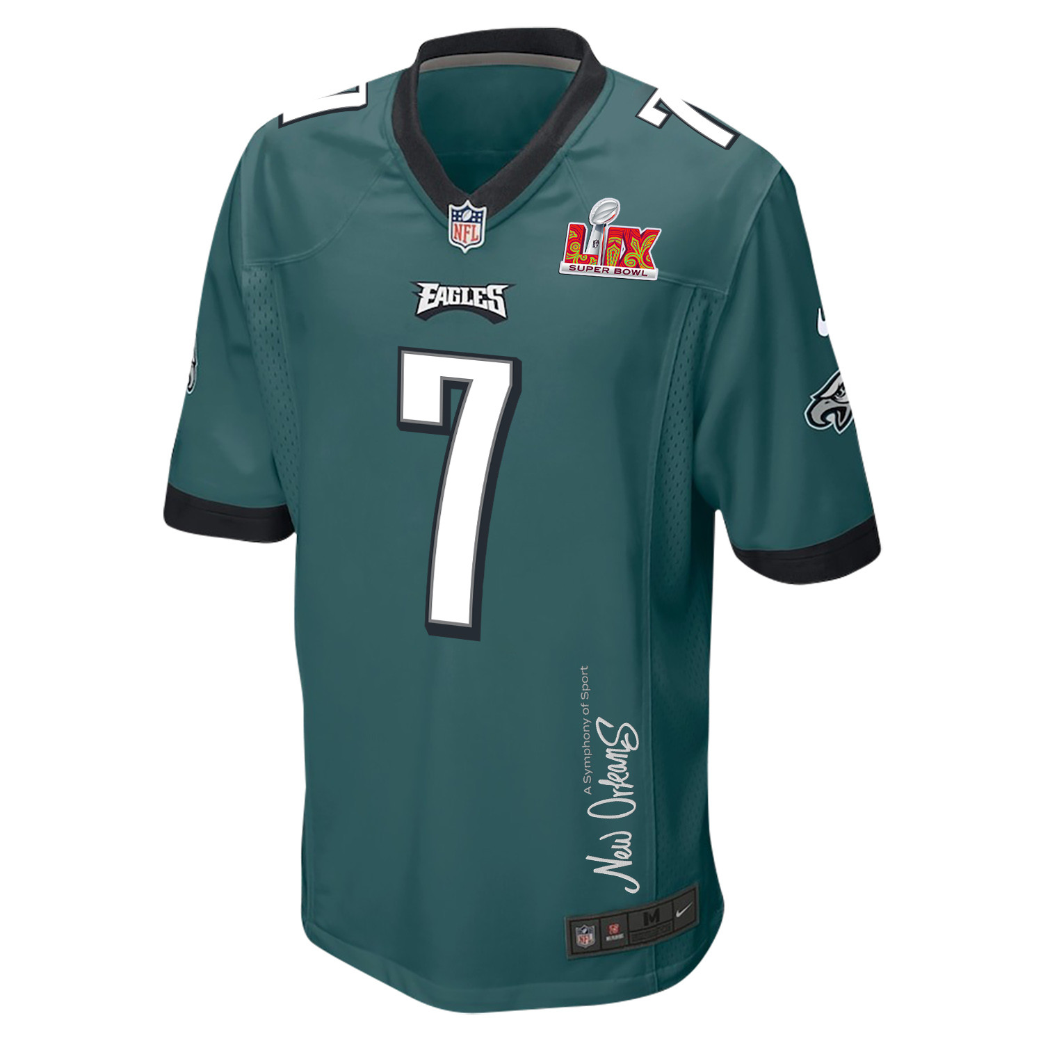 Kenny Pickett 7 Philadelphia Eagles Super Bowl LIX New Orleans A Symphony of Sport' EMBROIDERED Game Midnight Green NFL Jersey Men's