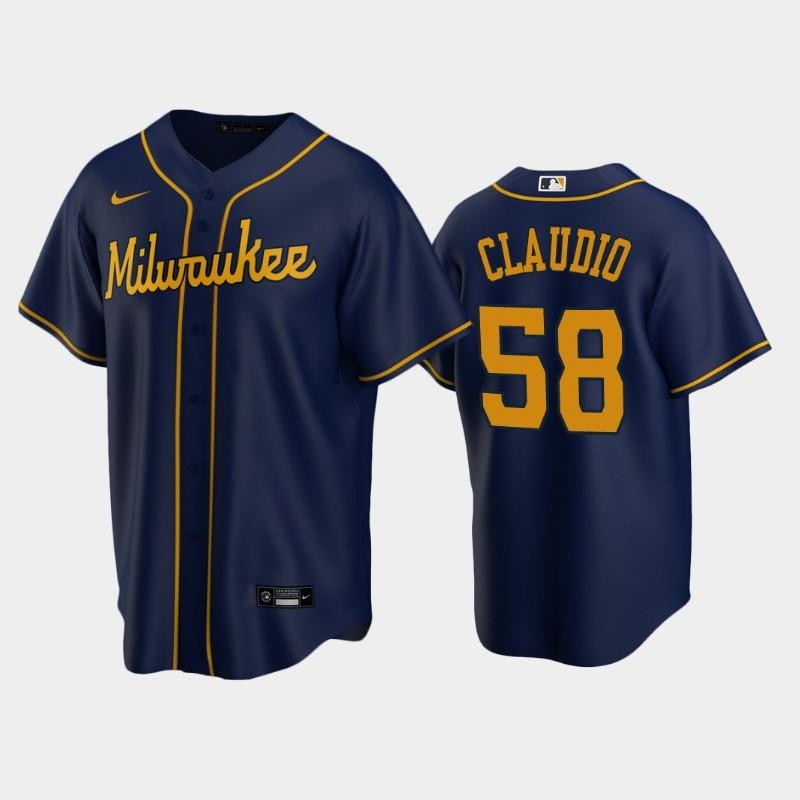 Milwaukee Brewers 58 Alex Claudio Alternate Navy MLB Jersey Men's