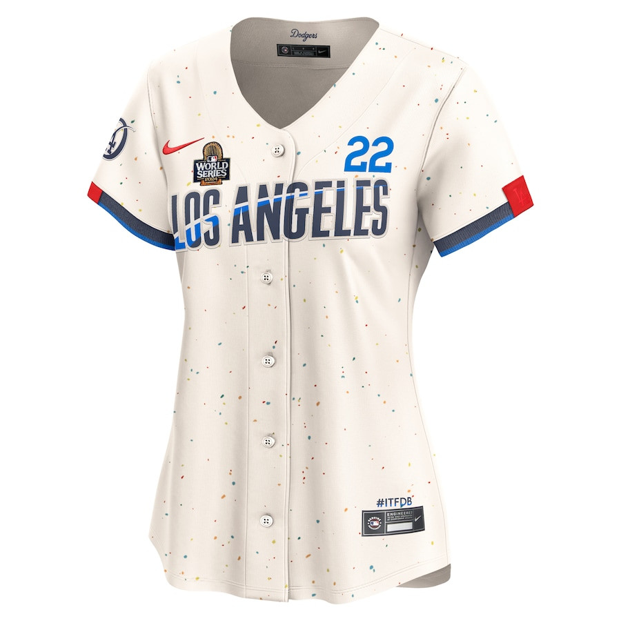 Clayton Kershaw 22 Los Angeles Dodgers 2024 World Series Champions City Connect Limited Player Cream MLB Jersey Women's