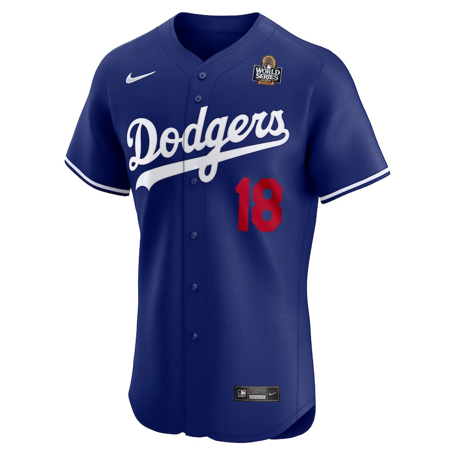 Yoshinobu Yamamoto 18 Los Angeles Dodgers 2024 World Series Alternate Elite Player Royal MLB Jersey Men's
