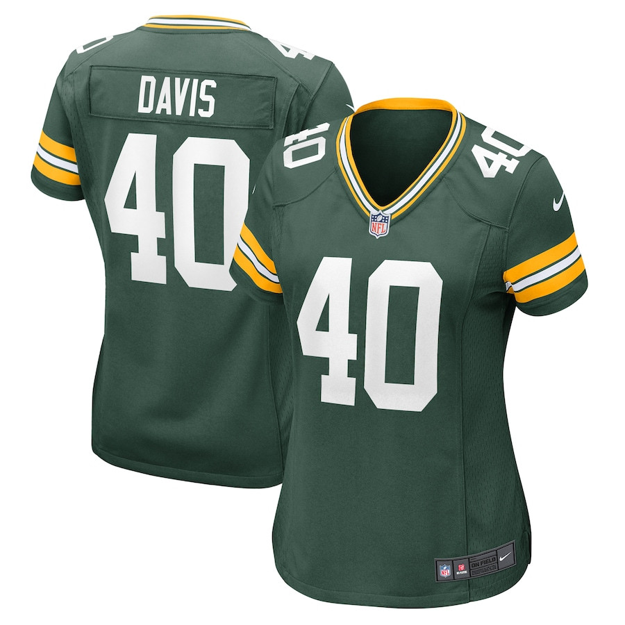 LJ Davis 40 Green Bay Packers Game Green NFL Jersey Women's