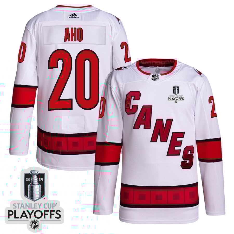 Sebastian Aho 20 Carolina Hurricanes 2024 Playoffs Patch Away White NHL Jersey Men's