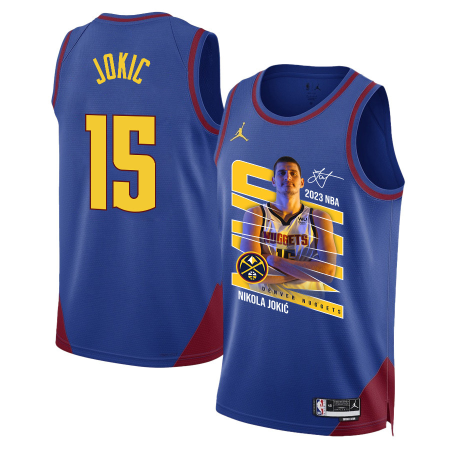 Nikola Jokic 15 Denver Nuggets Clown Prince 2023 Champions Swingman Blue NBA Jersey Men's