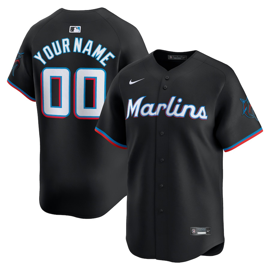Miami Marlins Alternate Limited Custom Black MLB Jersey Men's