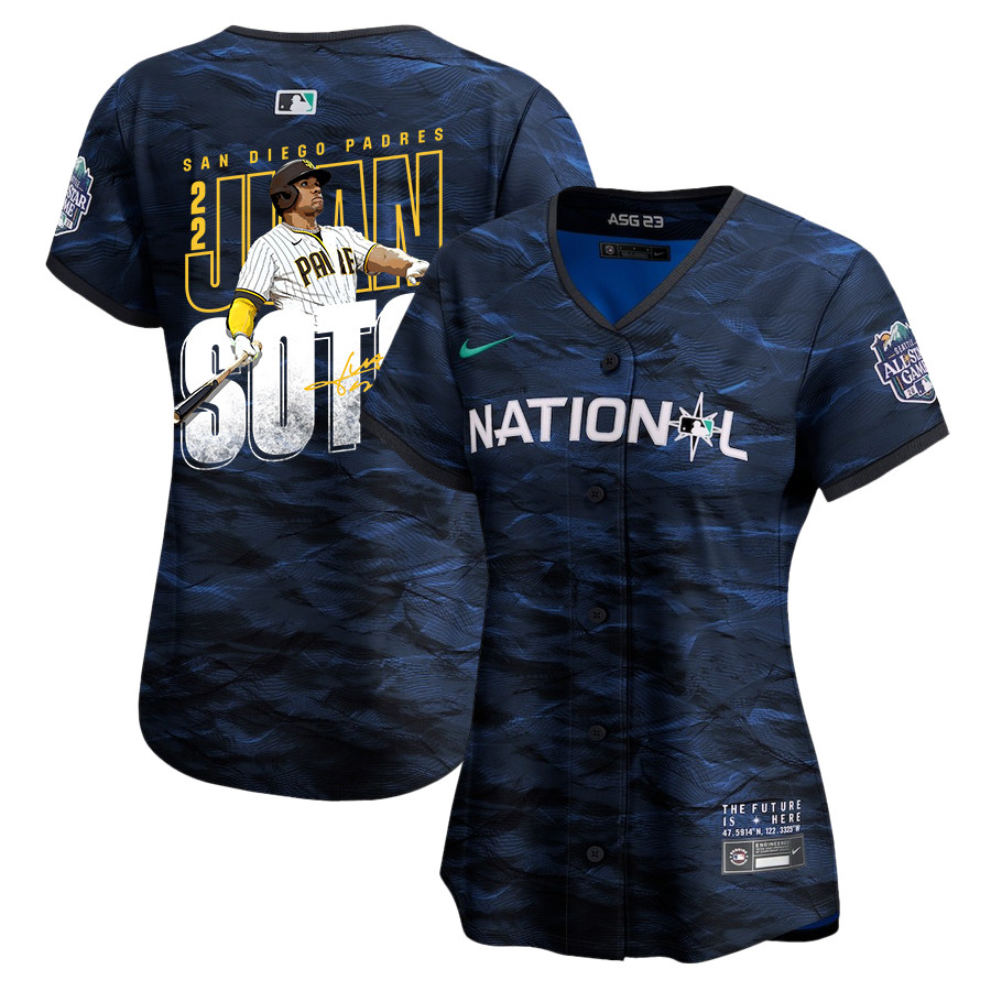 Juan Soto 22 San Diego Padres Signed Posture 2023 All Star Game Limited Player Royal MLB Jersey Women's