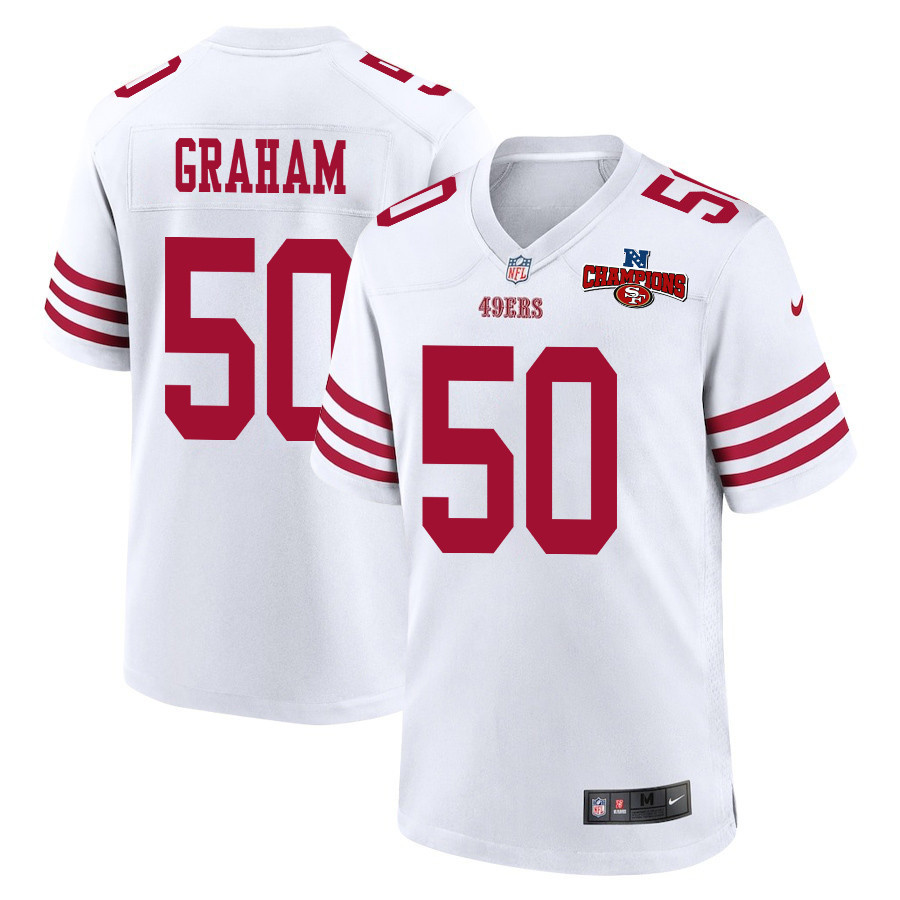 Jalen Graham 50 San Francisco 49ers NFC Champions Patch Game White NFL Jersey Men's