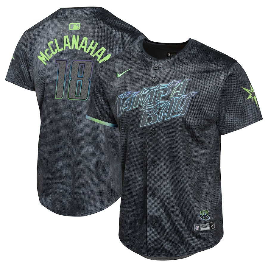 Shane McClanahan 18 Tampa Bay Rays 2024 City Connect Limited Charcoal MLB Jersey Youth