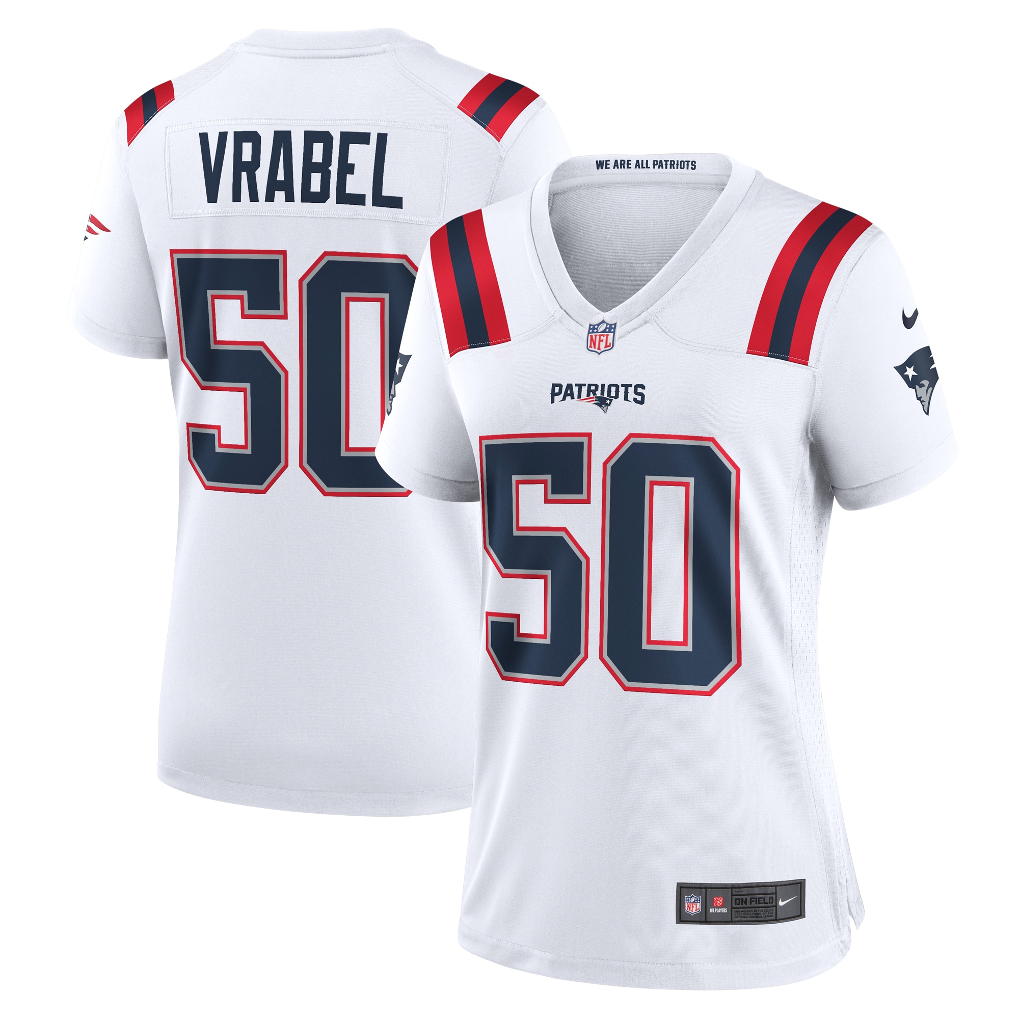 New England Patriots Mike Vrabel White Retired Player Game NFL Jersey Women's