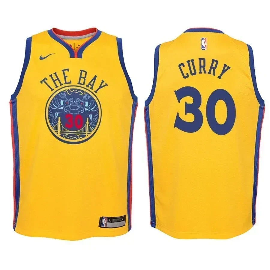 Golden State Warriors Stephen Curry 30 City Edition Gold NBA Jersey Youth