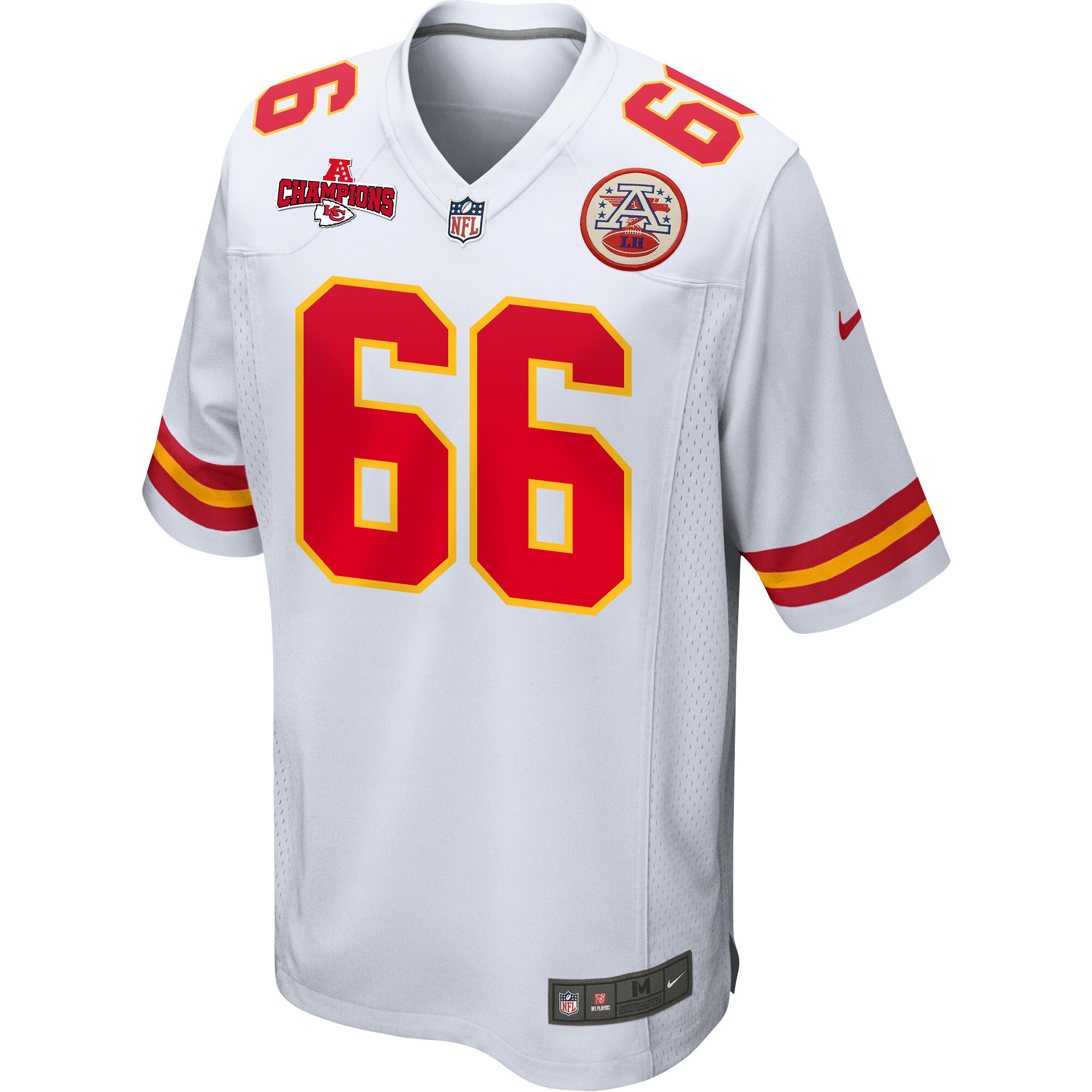 Mike Caliendo 66 Kansas City Chiefs AFC Champions Patch Game White NFL Jersey Men's