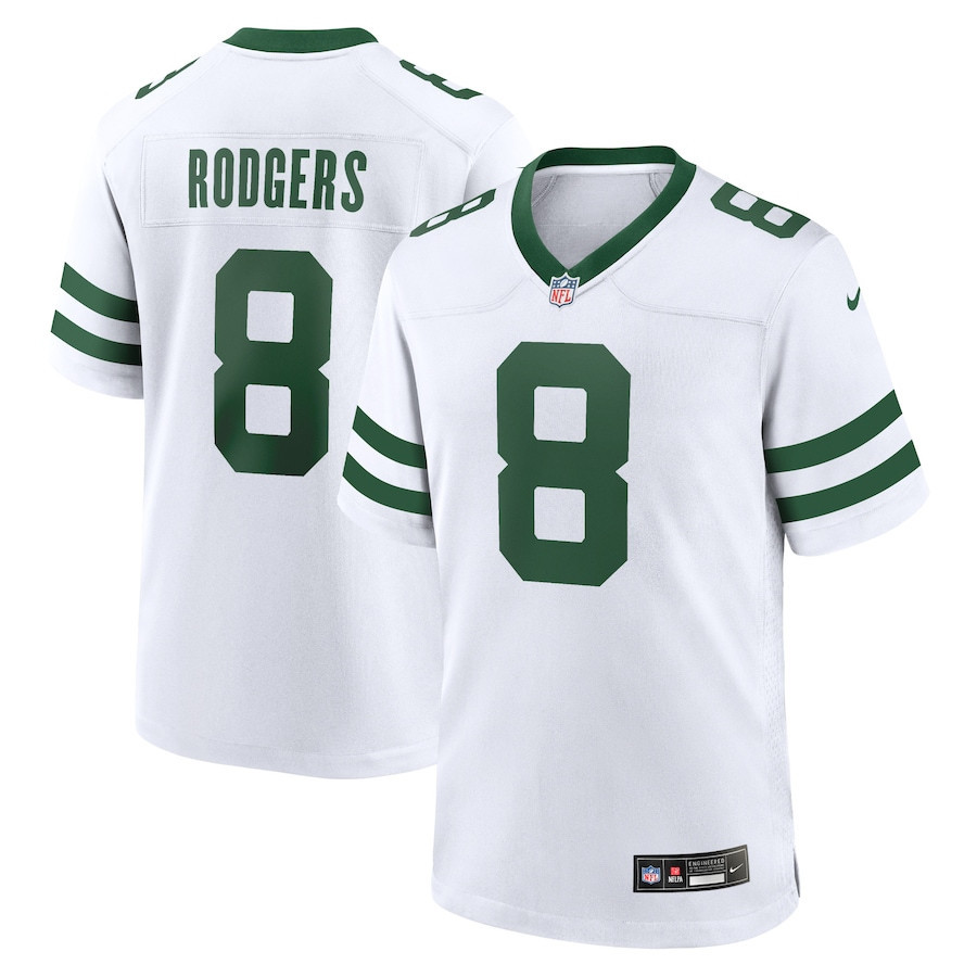 Aaron Rodgers 8 New York Jets Game Legacy White NFL Jersey Men's
